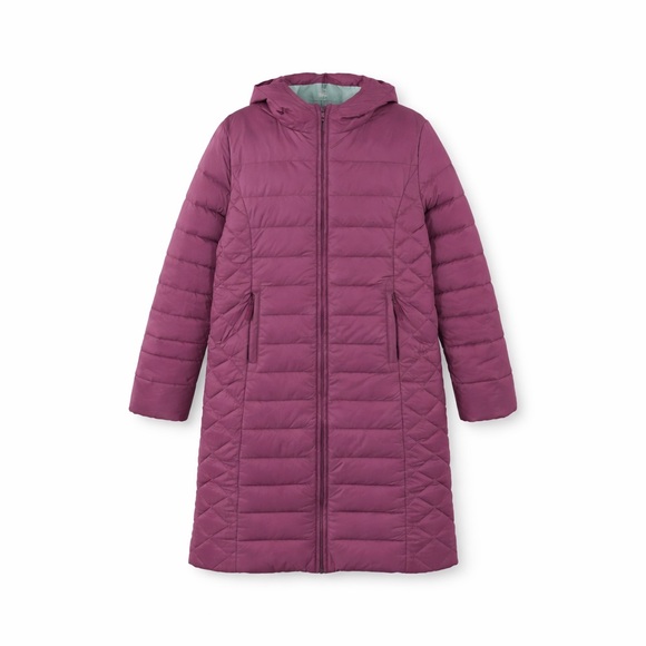 Garnet Hill 14/16 XL Long Down Coat reversible 0323 Purple teal long hood zipper